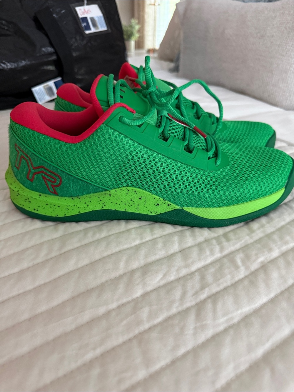 TYR Men’s Bright Green Athletic Sneakers with Pink Lining
